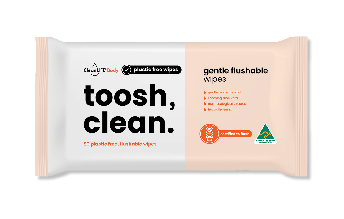 toosh, clean. | CleanLIFE gentle flushable wipes 