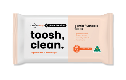 toosh, clean. | CleanLIFE gentle flushable wipes 